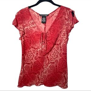 Vintage Johnathan Martin Y2K Boho Red Floral Babydoll Fairycore Top Women’s 8